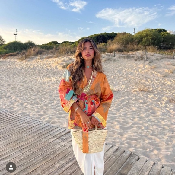 NWT ZARA PATCHWORK PRINT KIMONO with Belts Size Medium/Large - Picture 2 of 12